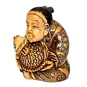 старинная японская нэцкэ в виде Эбису, одного из Семи Богов Счастья, слоновая кость, начало 19 в.