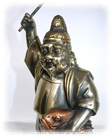  Эбису, один из Семи Богов Счастья, статуэтка серебреная, Япония