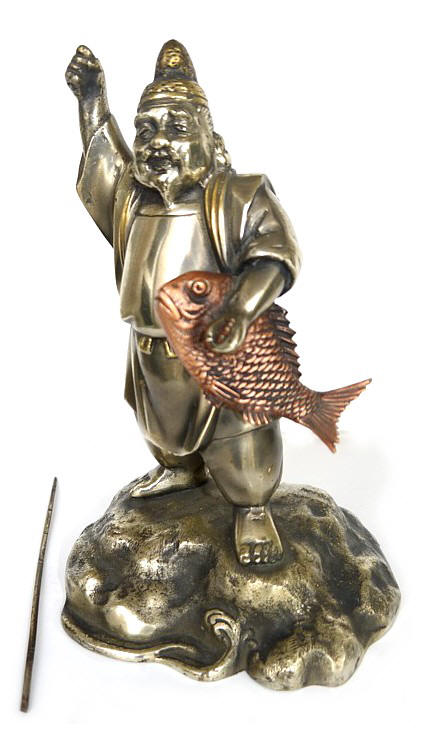  Эбису с удочкой и рыбой в руках, один из Семи Богов Счастья, статуэтка, Япония