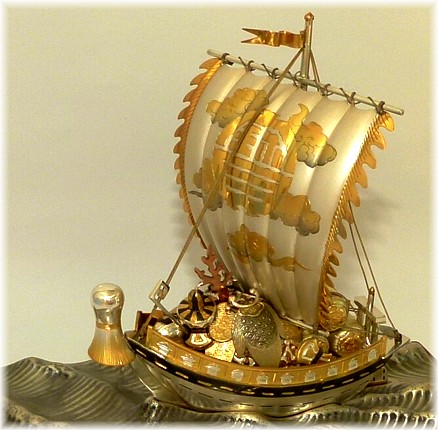 корабль сокровищ, японское интерьерное украшение из серебра