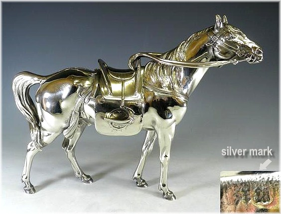 японская серебрянная скульптура Самурайская Лошадь, 1900-е гг.