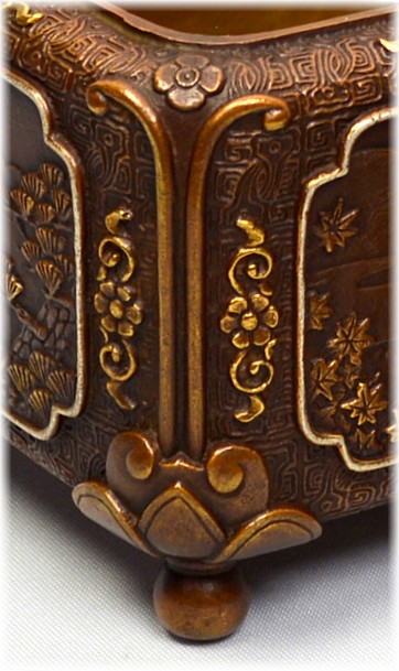японская бронзовая шкатулка, деталь