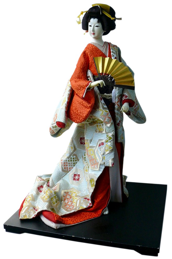 японская традиционная интерьерная кукла Дама с золотым веером, 1970-е гг.