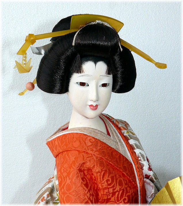 японская традиционная интерьерная кукла Дама с золотым веером, 1970-е гг