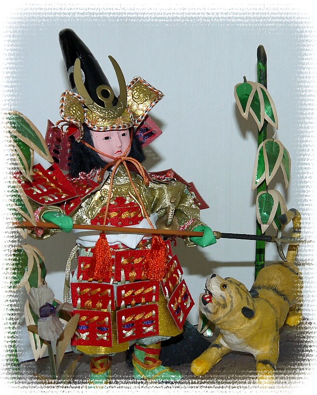 японская антикварная кукла САМУРАЙ с ТИГРОМ