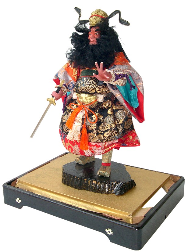 Сёки с мечом в руке, герой японского эпоса, антикварная японская кукла