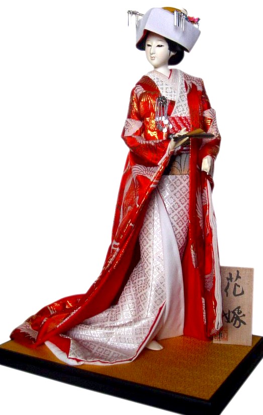японка в свадебном наряде и с веерпм в руке, традиционная японская авторская кукла, 1960-е гг.
