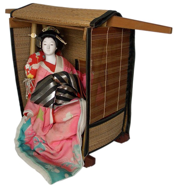 старинная японская кукла в шелковом кимоно, 1920-е гг