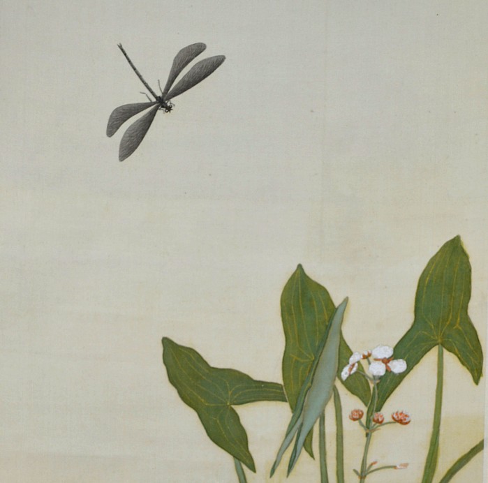 Стрекоза над цветком, деталь японского рисунка