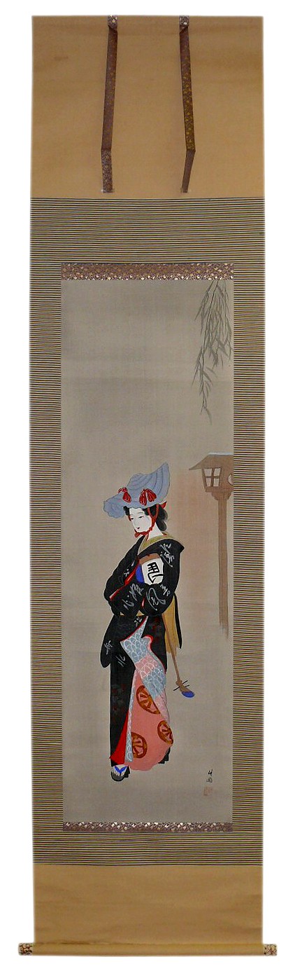 японский акварельный рисунок на свитке Гейша, 1900-е гг.