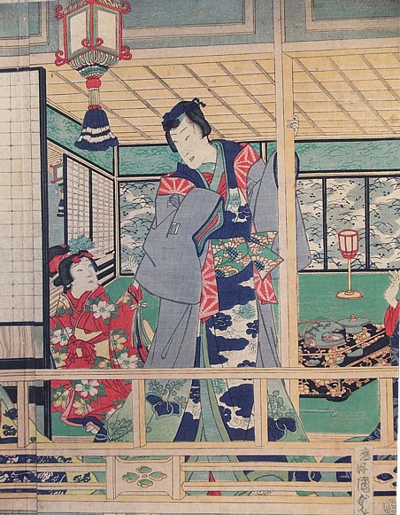 японская гравюра укиё-э Утагава Кунисада II, 1858 г