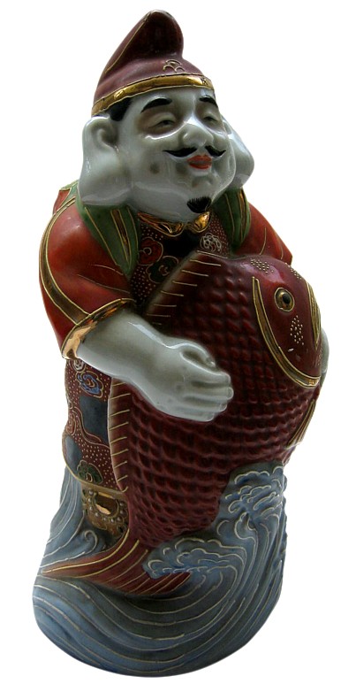 японская антикварная фарфоровая статуэтка Эбису, один из Семи Богов Счастья, 1920-е гг