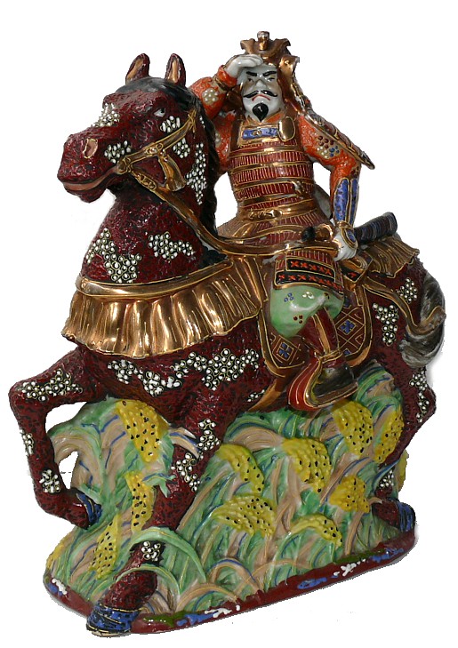 Самурай- всадник, японская фарфоровая антикварная статуэтка, Кутани, 1880-е гг.