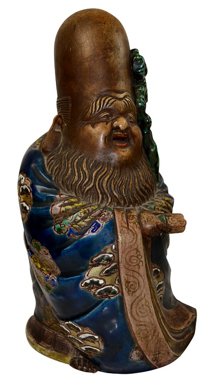 японский антикварный фарфор: фигура Одного из Семи Богов Счастья Фукурокудю