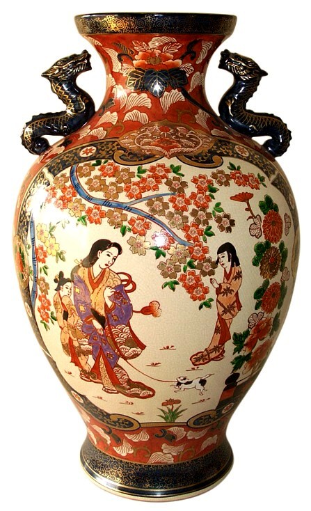 японская большая антикварная фарфоровая ваза Имари
