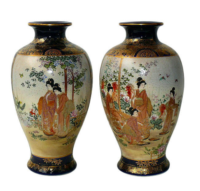 японские антикварные парные вазы Сацума, эпоха Эдо