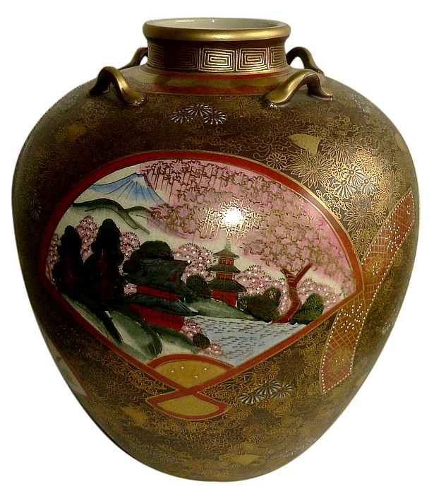 японская антикварная ваза КУТАНИ с круговой росписью, 1830-60-е гг.