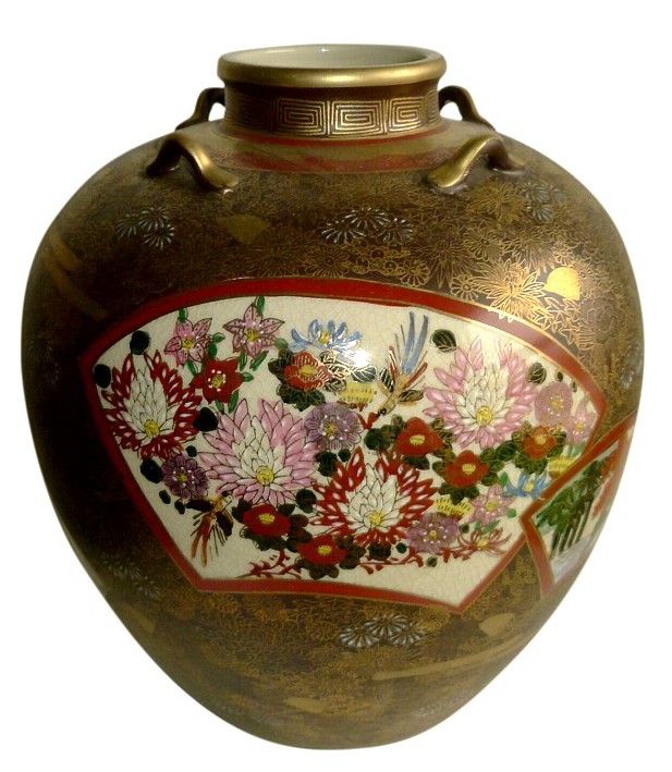японская антикварная ваза с круговой росписью