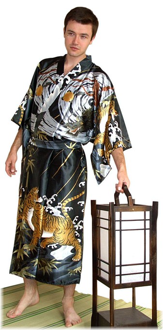 мужской халат- кимоно с рисунком в виде Тигра и Дракона, Япония, иск. шелк