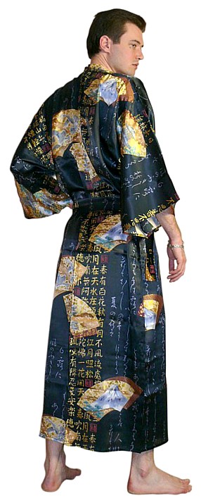 мужское шелковое кимоно, черное