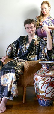шелковый мужской халата-кимоно, Япония