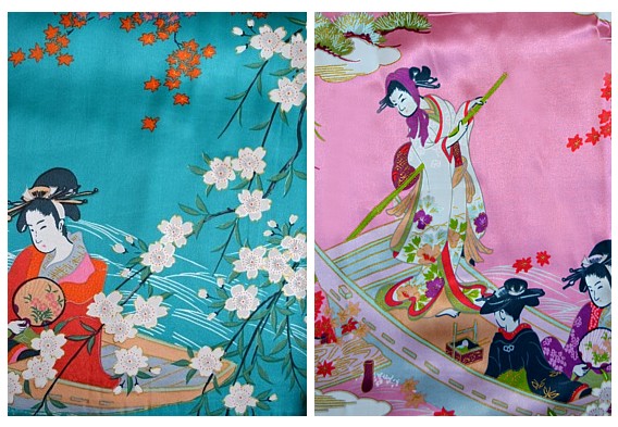 японский шелк: риунок на шелковом кимоно