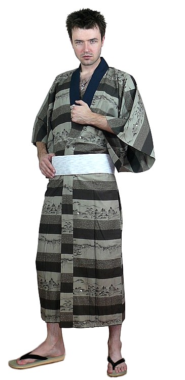 японское мужское кимоно, пояс оби и обувь дзори