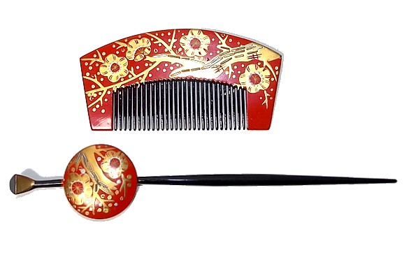 японский расписной гребень и длинная шпилька для украшения прически, 1950-е гг.