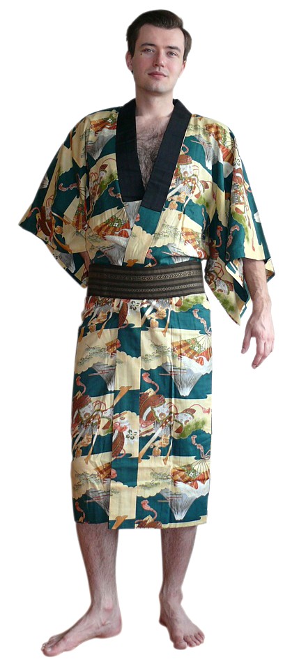 японское мужское антикварное кимоно и пояс оби