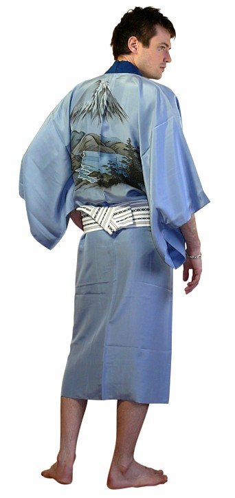 японское шелковое мужское кимоно с авторской росписью