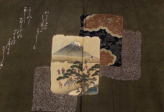 рисунока на подкладке старинного японского мужского хаори