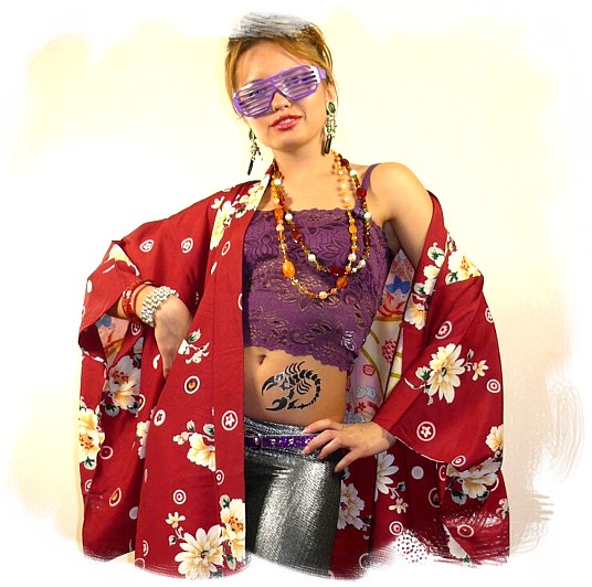 Японское традиционное шелковое женское хаори, винтаж