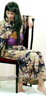 японское старинное шелковое кимоно