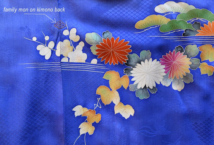 японское кимоно, шелк, авторская роспись, герб на спинке