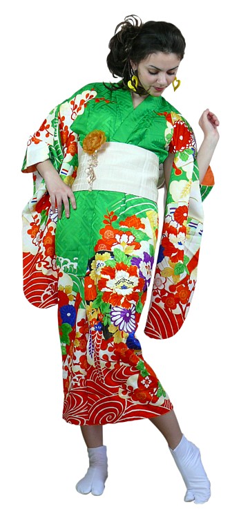 японское шелковое кимоно, пояс оби и носки таби