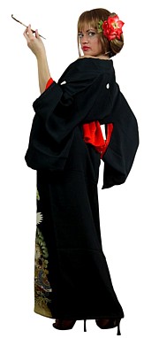 антикварное шелковое кимоно гейщи