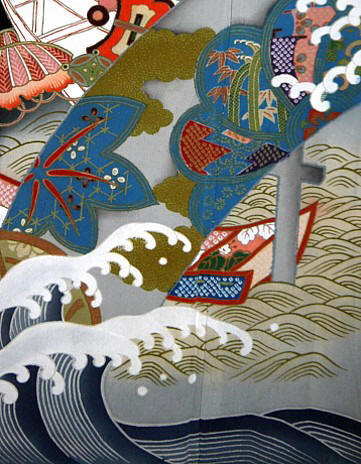 роспись на шелке старинного японского кимоно
