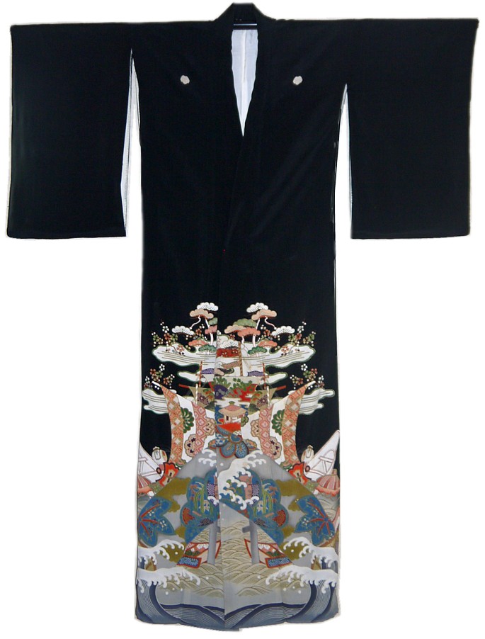 японское кимоно из шелка с авторской росписью и вышивкой, 1890-00-е гг