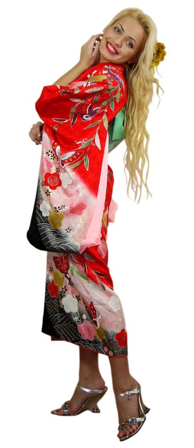 японское винтажное кимоно молодой девушки, 1960-е гг.