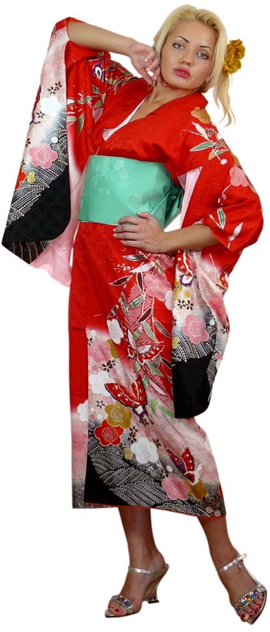 японское винтажное кимонос авторским рисунком: деталь
