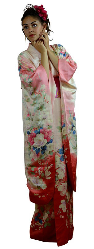 японское старинное шелковое праздничное кимоно