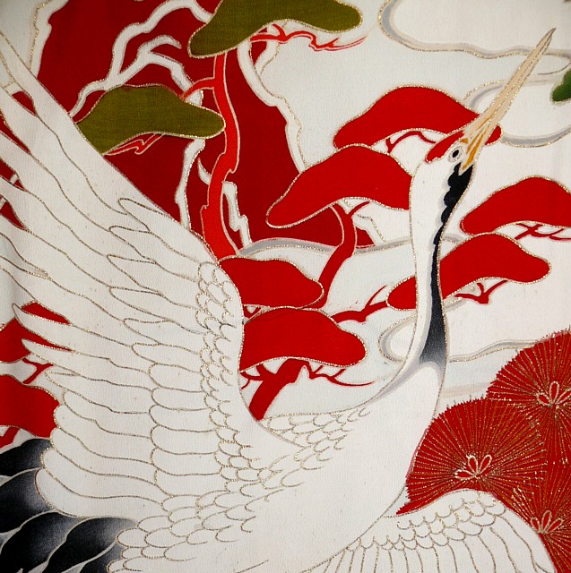 деталь авторской росписи на японском антикварном кимоно