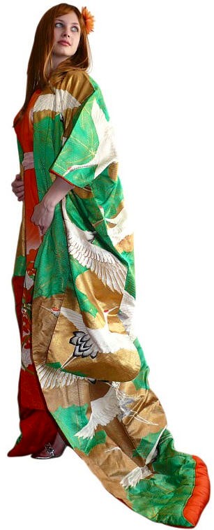 японское свадебное кимоно с ручной вышивкой и золочением, 1950-егг.