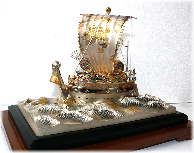 японский Корабль Сокровищ, интерьерное украшение из серебра