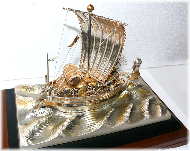 японский Корабль Сокровищ, интерьерное украшение из серебра