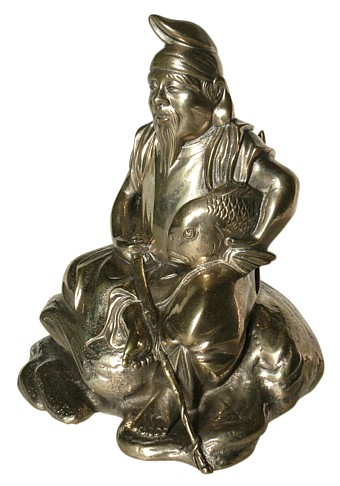 Эбису, один из Семи Богов Удачи, посеребенная металлическая статуэтка, 1920-е гг.