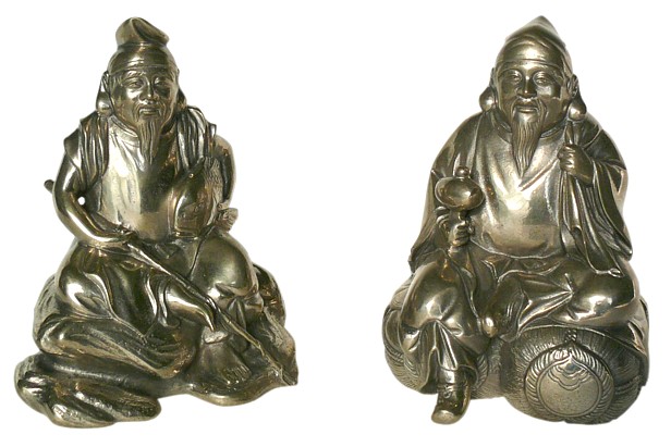 Эбису и Дайкоку, двое из Семи Богов Удачи, статуэтка с серебряным покрытием