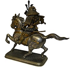 японская антикварная бронза. самурай на коне, бронзовая статуэтка, 1900-е гг.
