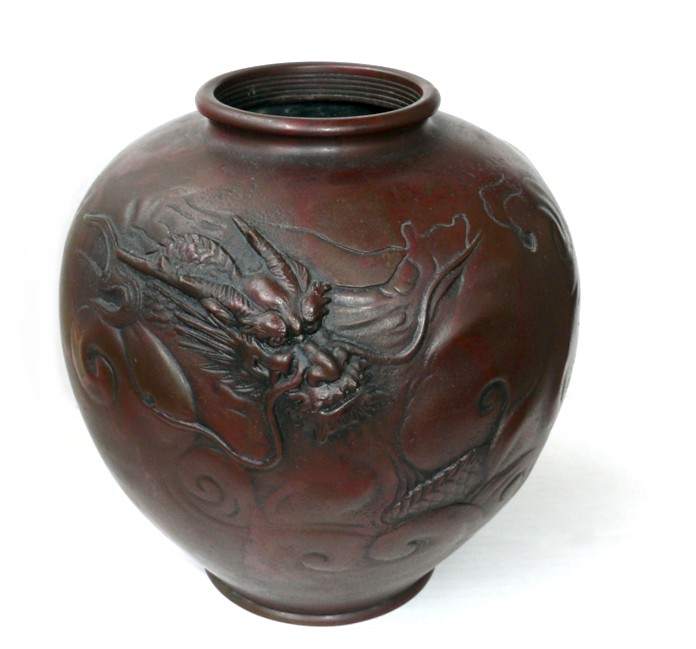 бронзовая японская антикварная ваза с Драконом, 1860-е гг.