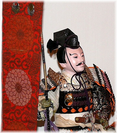 самурай со знаменем, японская антикварная кукла